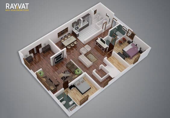 2 Bedroom 3D Floor Plan