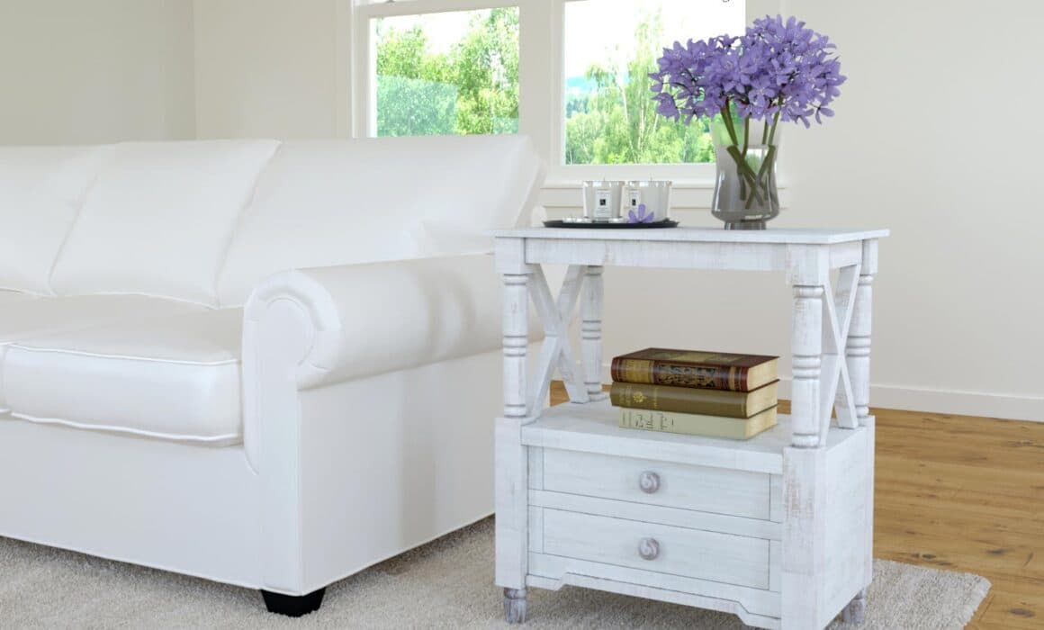 3D FURNITURE RENDERING – WHITE CHAIR SIDE TABLE