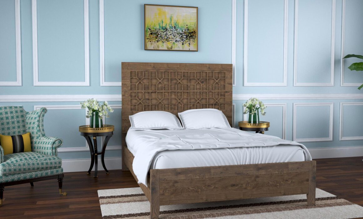 3D BEDROOM FURNITURE RENDERING – WOODEN BED