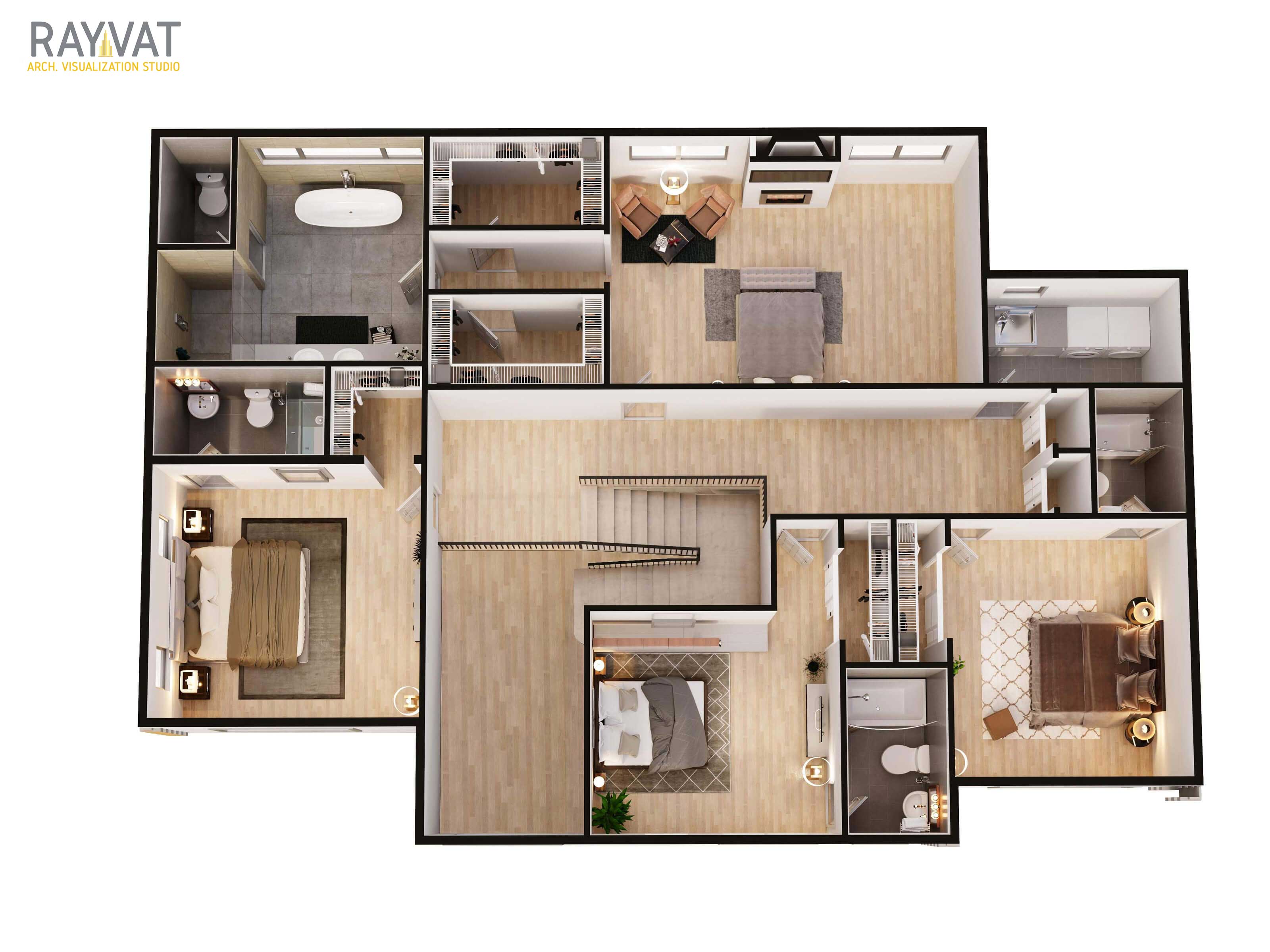 3D Rendering of a rooftop deck remodeling