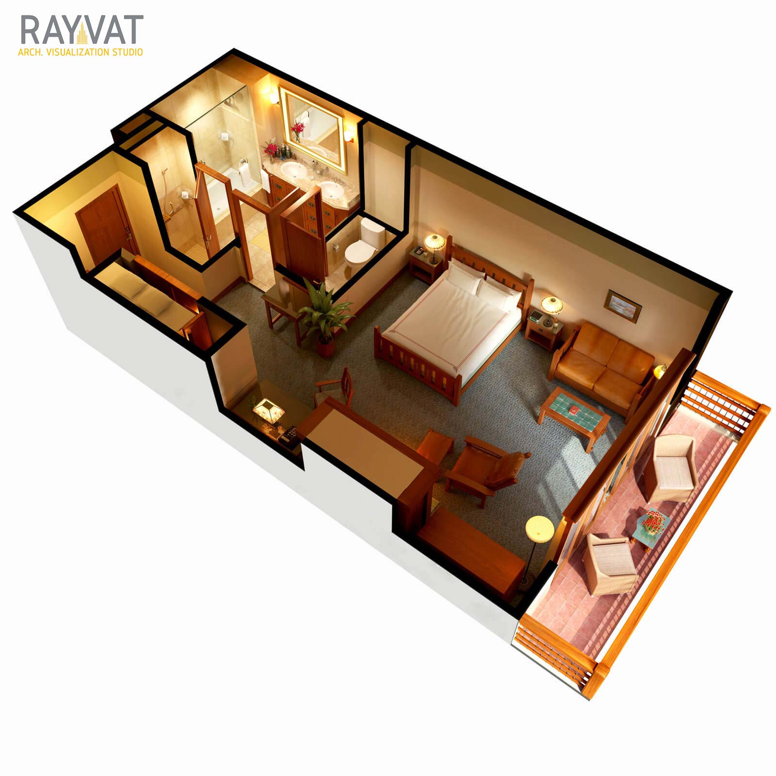 3D Rendering of a rooftop deck remodeling