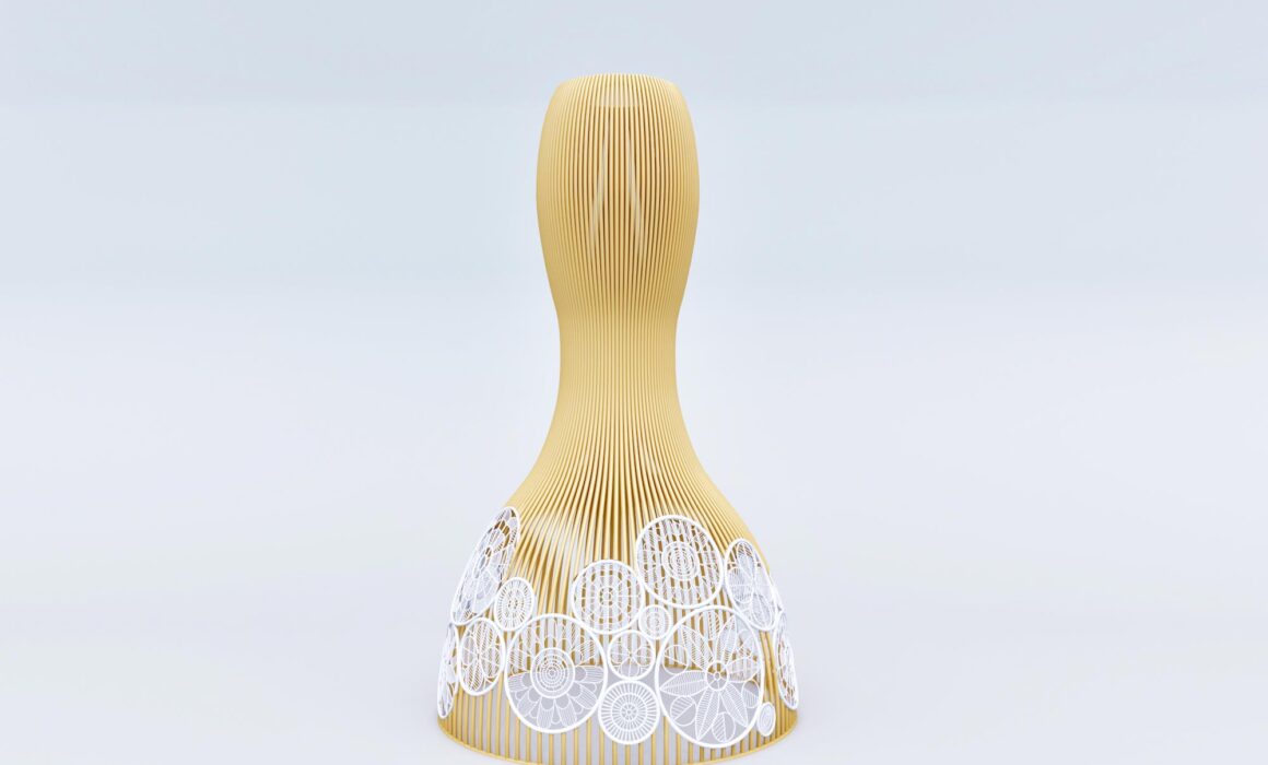 3D PRODUCT MODELING AND RENDERING – LAMP WITH TAN BODY AND WHITE DECO CIRCLES