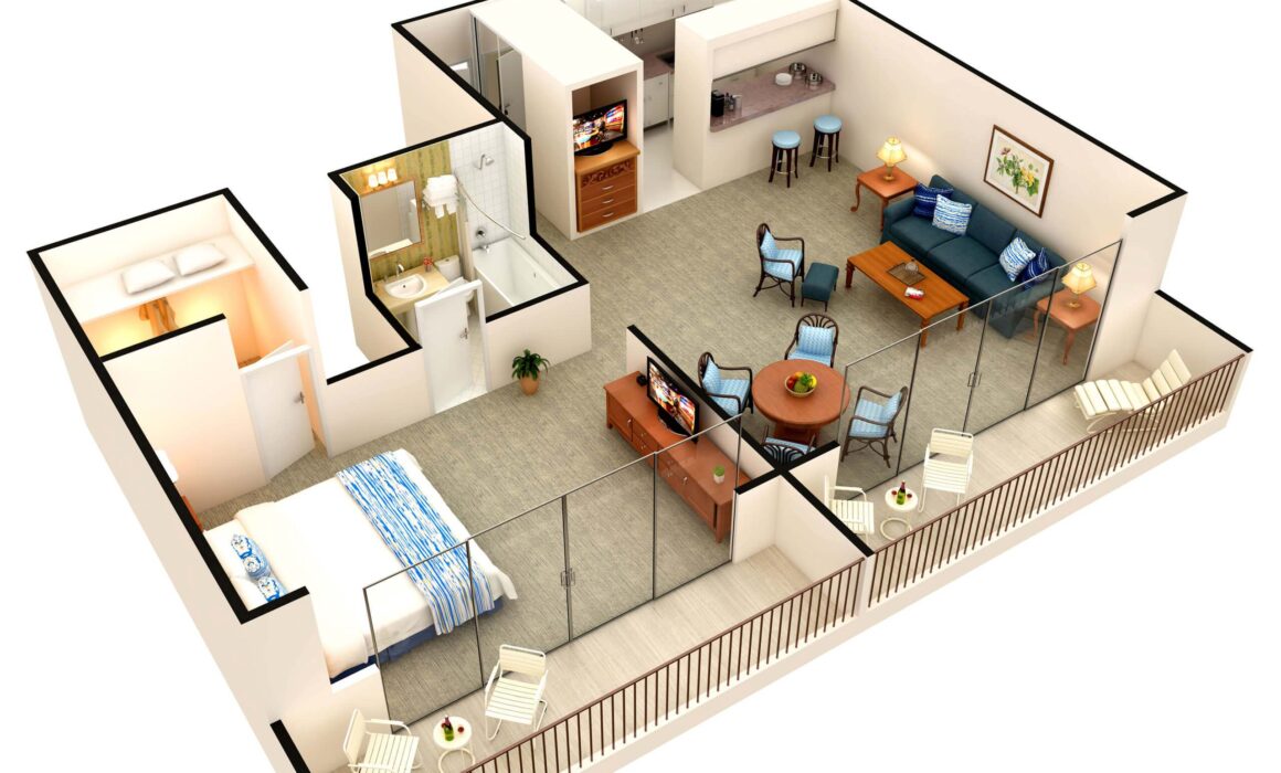 3D-HOTEL-ROOM-FLOOR-PLAN-CATAMARAN-RESORT-SAN-DIEGO-CALIFORNIA