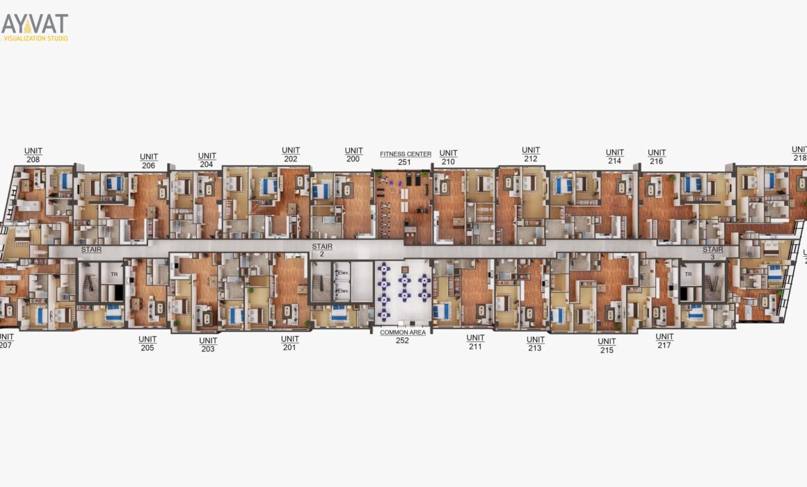 3D FLOOR PLAN OF EL CAMINO REAL – LEVEL 2 – SAN MATEO, CALIFORNIA