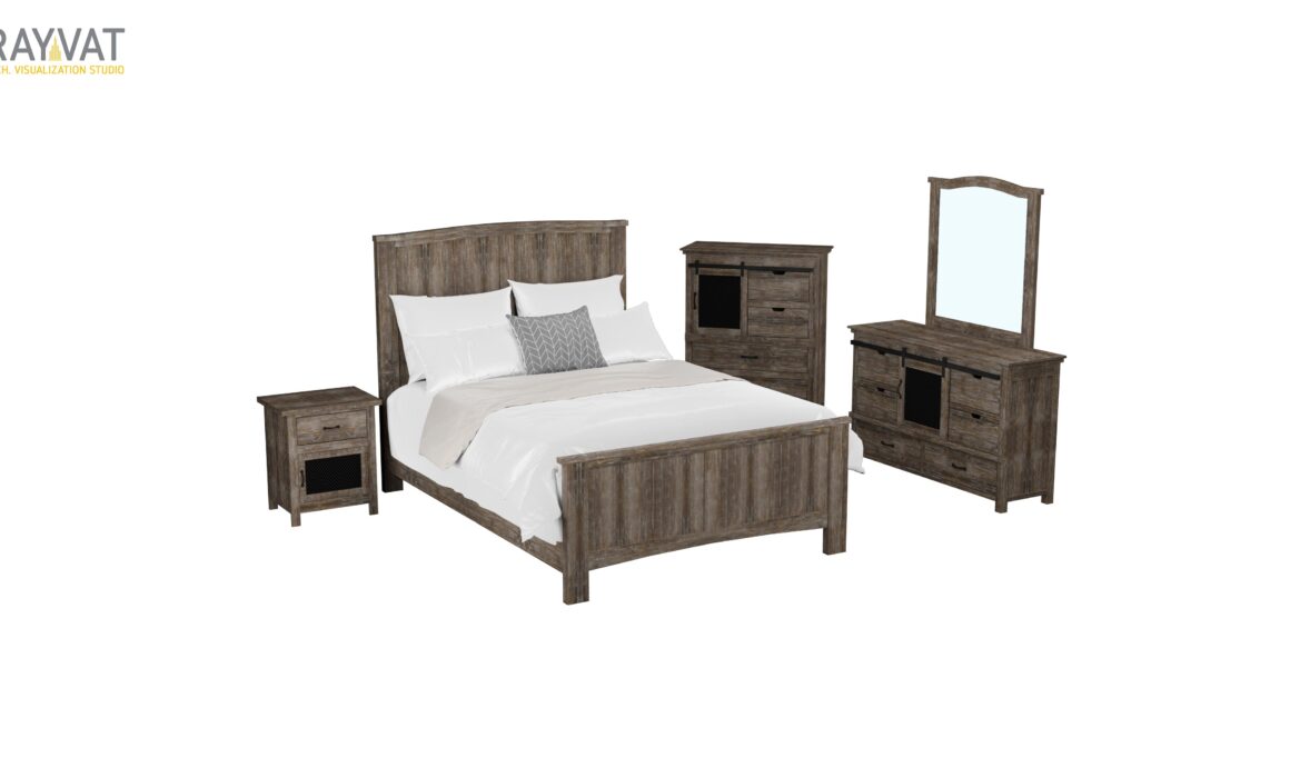 3D MODERN FARMHOUSE STYLE RUSTIC BEDROOM FURNITURE – RUSTIC BARNWOOD BED SET