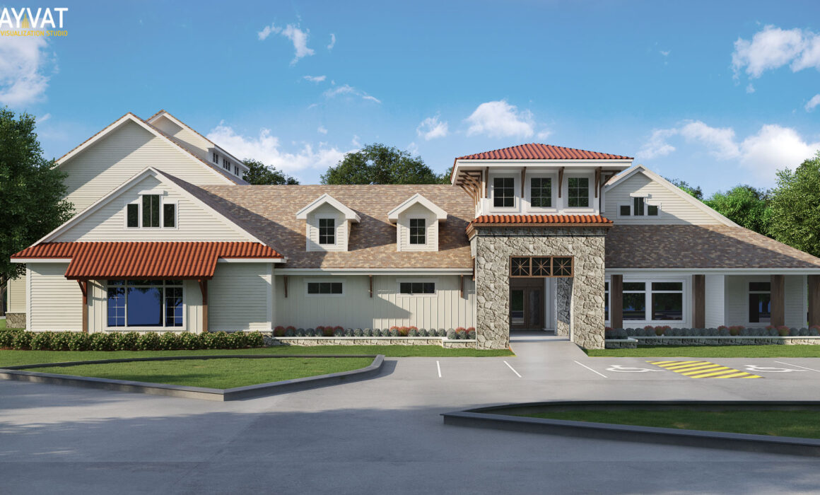 ‘CLASSICAL ELEGANCE’ – 3D EXTERIOR RENDERING OF A CLUBHOUSE – UTAH