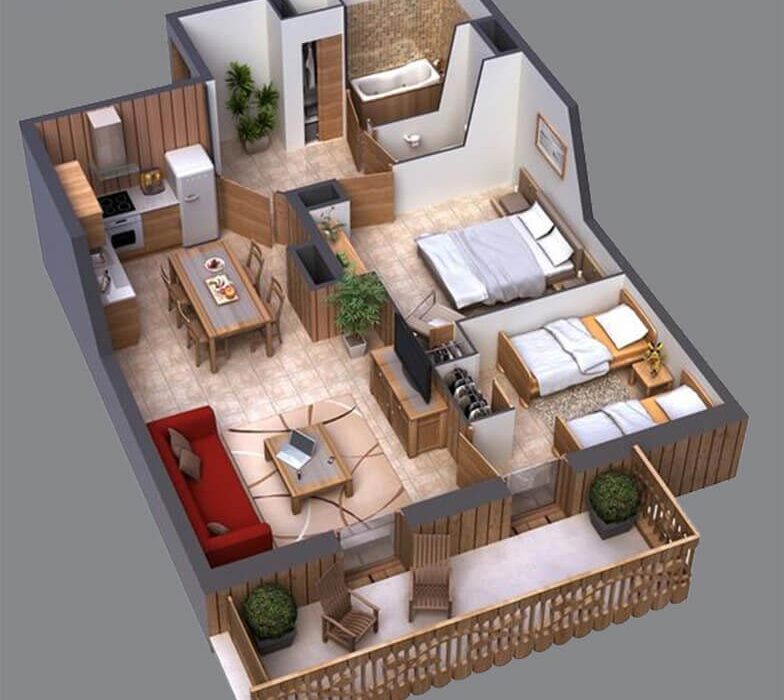 2 BEDROOM APARTMENT 3D FLOOR PLAN – DUBAI, UAE