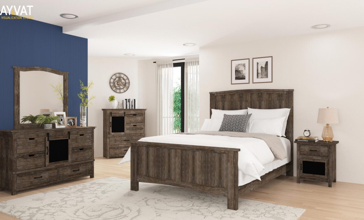 3D FURNITURE MODELING AND RENDERING – RUSTIC BARNWOOD BEDROOM ELEMENTS SET