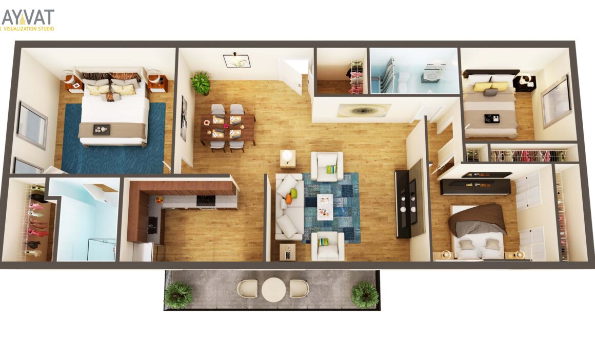 3 BEDROOM SUIT STYLE 3D FLOOR PLAN – WEST PALM BEACH, FLORIDA