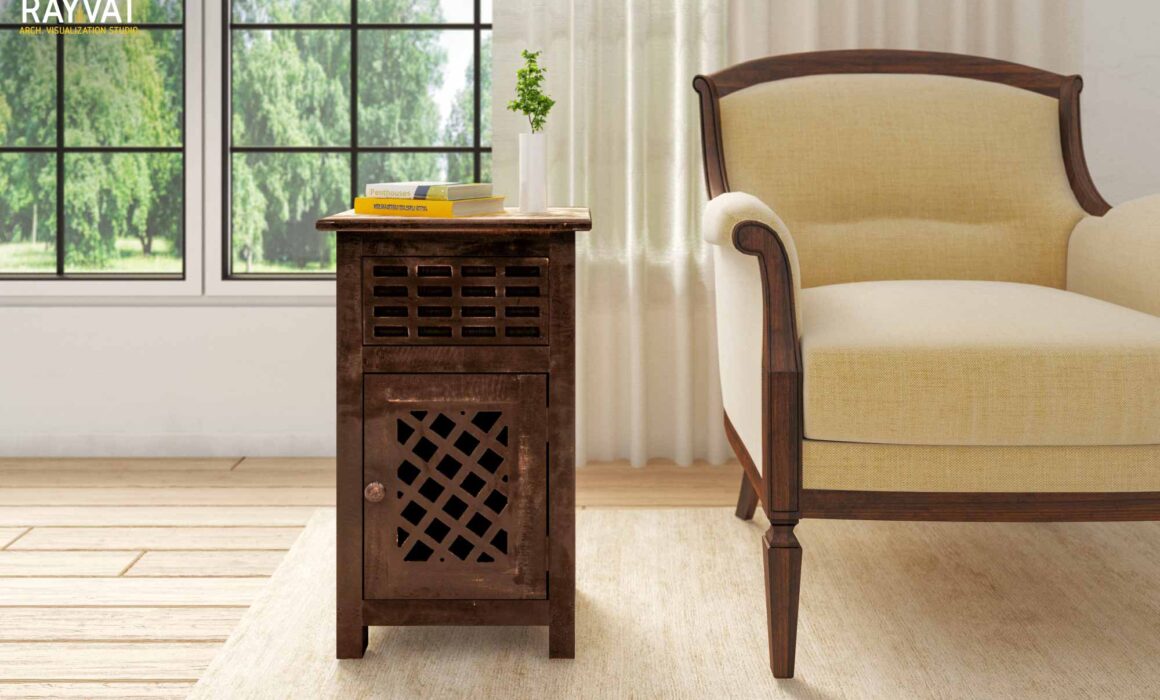 3D RENDERING OF FURNITURE – BROWN CHAIRSIDE TABLE