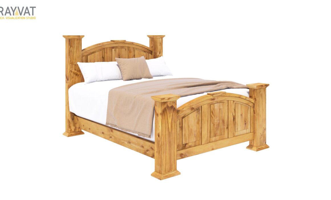 3D FARMOUSE STYLE FURNITURE RENDERING – RUSTIC WOODEN BED