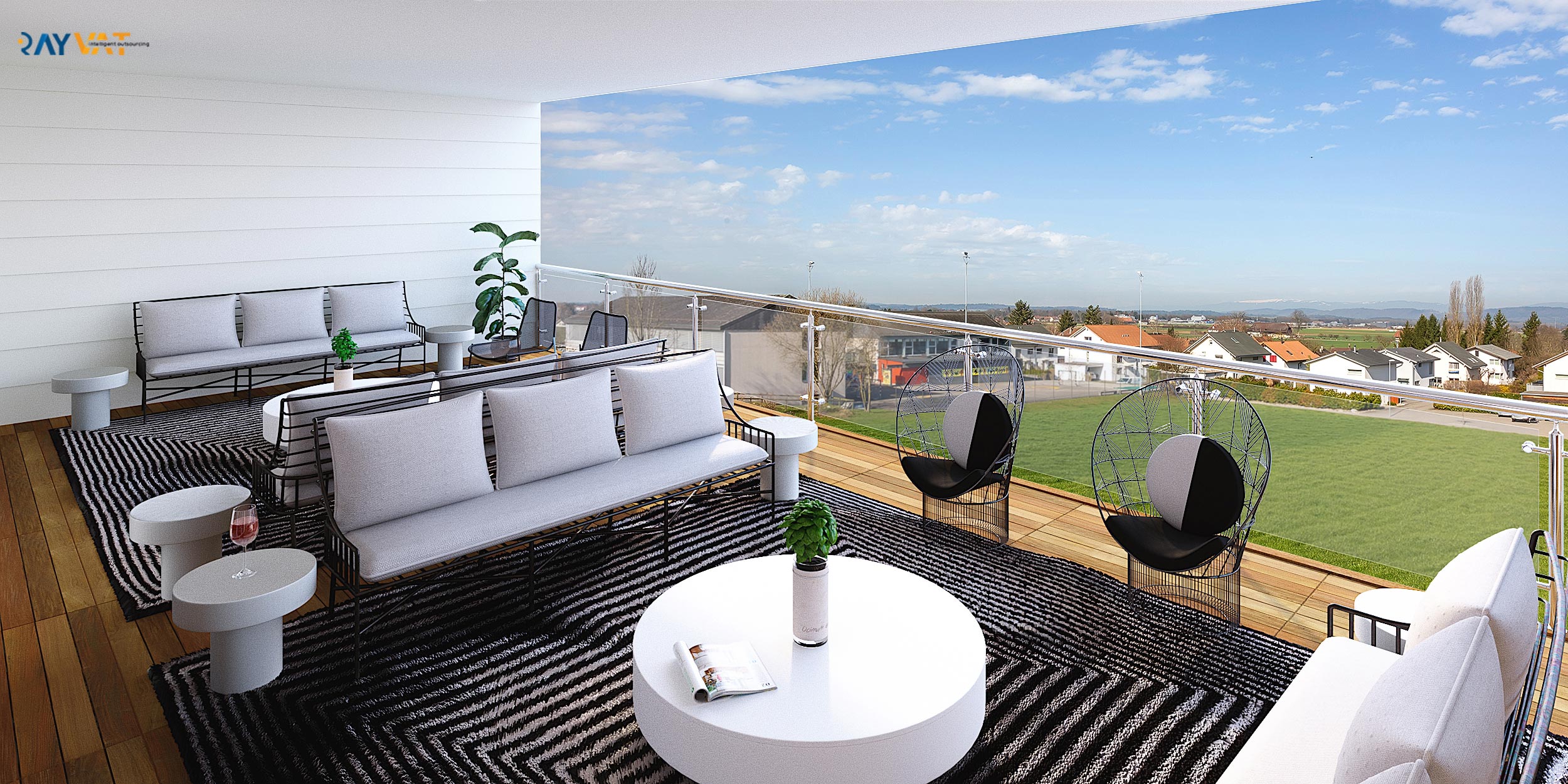 3D Rendering of a rooftop deck remodeling