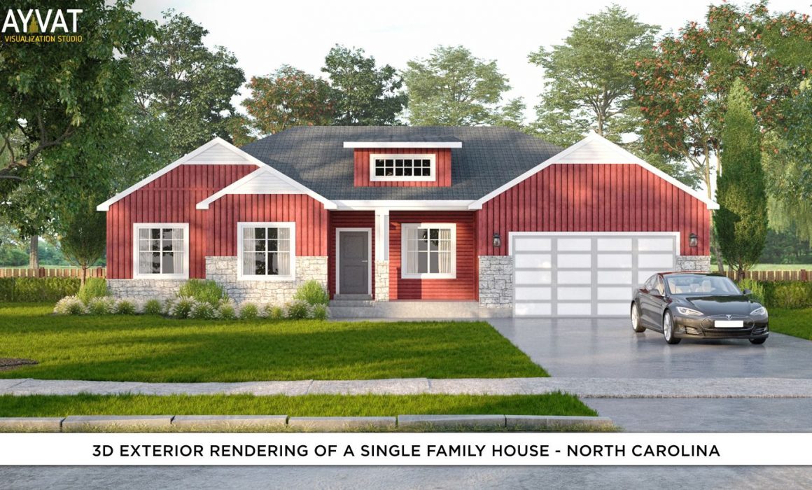 3D Exterior Rendering of a Single Family House North Carolina