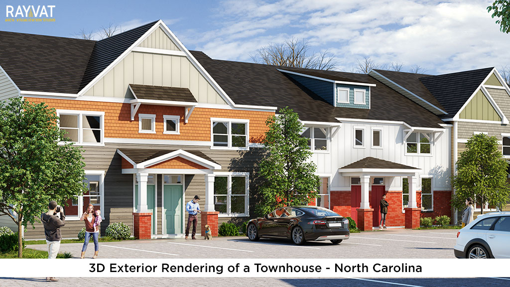 3D Exterior Rendering of a Townhouse North Carolina