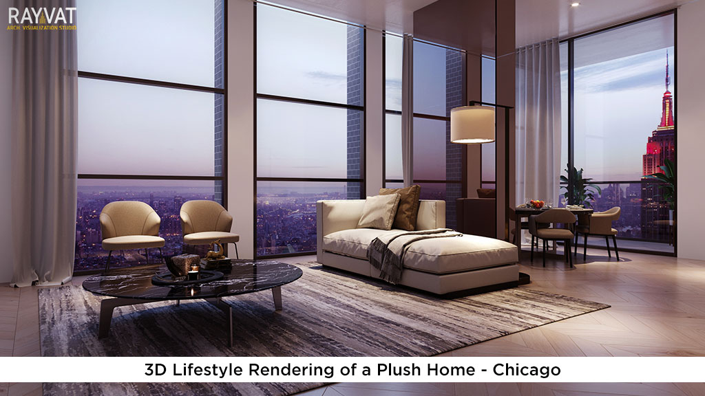 3D Lifestyle Rendering of a Plush Home Chicago