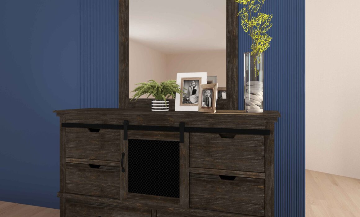 3D BEDROOM FURNITURE MODELING AND RENDERING – RUSTIC BARNWOOD DRESSER WITH MIRROR