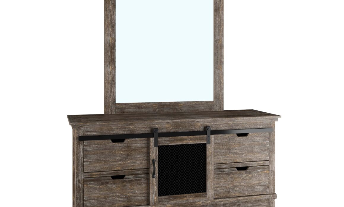 3D RENDERING OF BEDROOM FURNITURE – RUSTIC BARNWOOD DRESSER WITH MIRROR