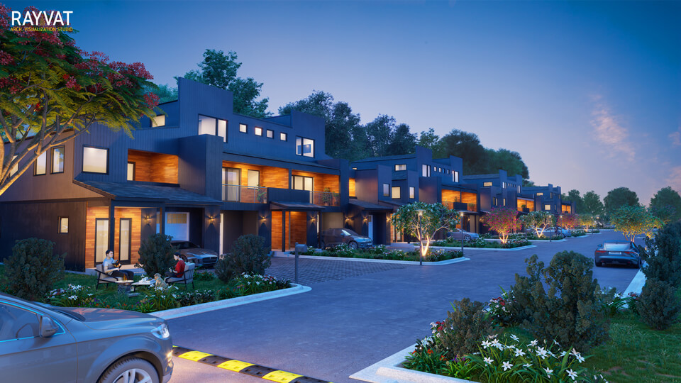 ‘ 'CALMING NIGHTS, CITY LIGHTS' - 3D EXTERIOR PERSPECTIVE STREET VIEW, BOZEMAN, MONTANA, U.S.A.