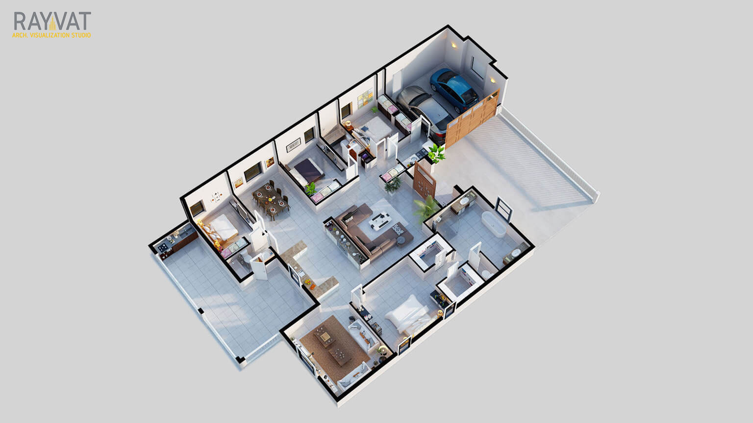 ‘ 3D FLOOR PLAN OF 3 BEDROOM APARTMENT - NEWARK, NEW JERSEY