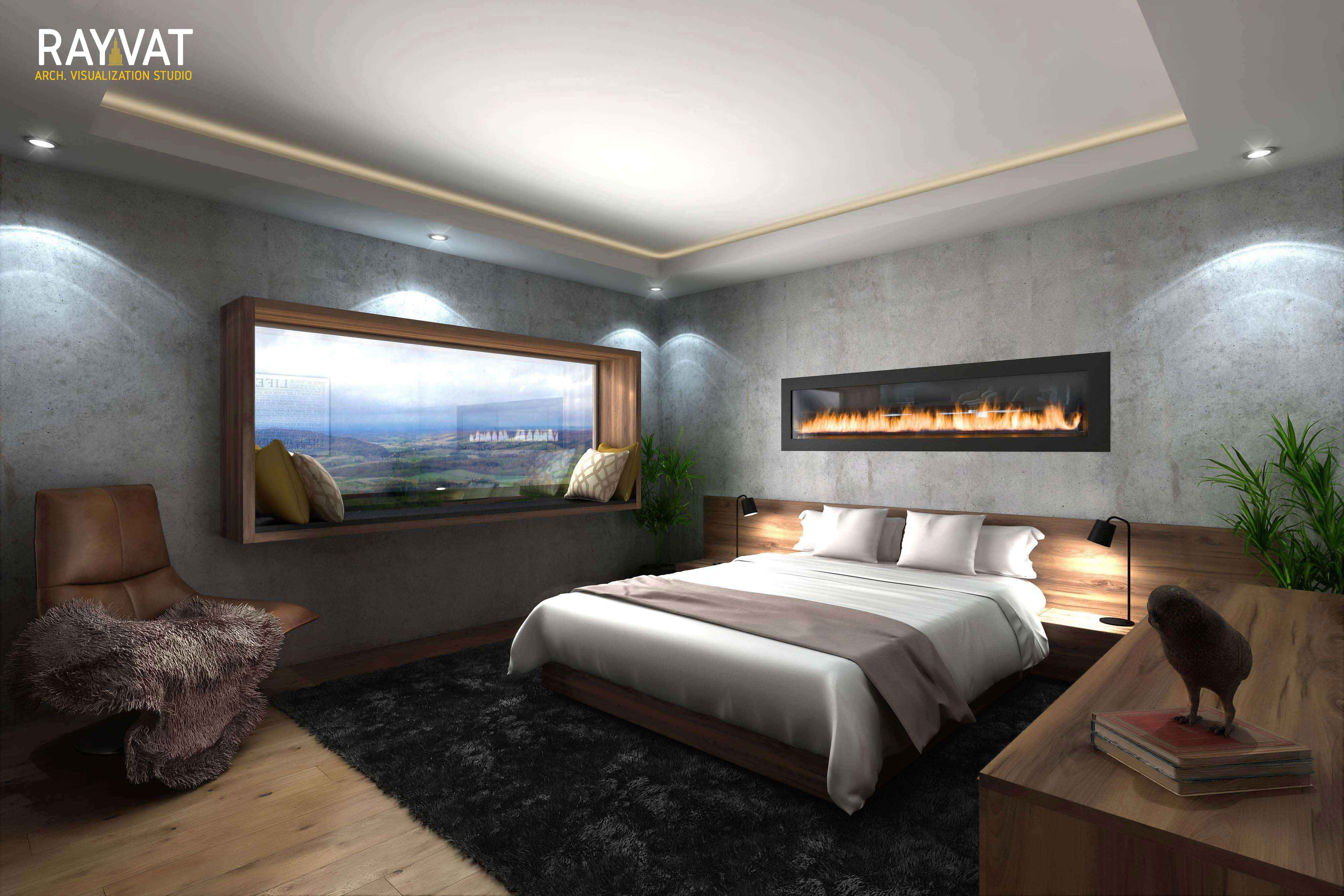  'QUIRKY, MID-CENTURY AND NATURE INSPIRED BEDROOM' - 3D INTERIOR RENDERING, SWITZERLAND